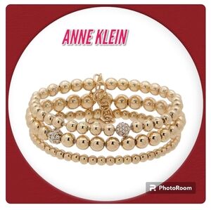 NWOT ANNE KLEIN Bracelets Gold-Tone Beaded Stretch 3- Pc Set